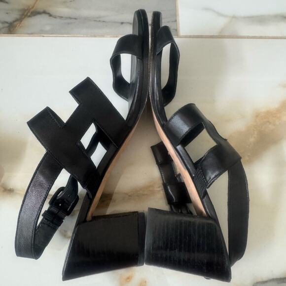 Stuart Weitzman Milanese Black Leather Strappy Block Heel Sandals Shoes Size 9 - Picture 5 of 8